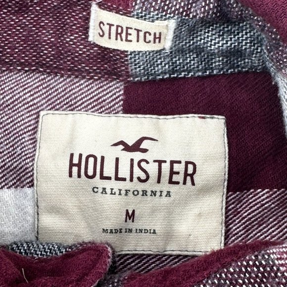 Hollister Men's Size Medium Shirt Button Up Long Sleeve Plaid Red Gray Preowned - Picture 4 of 14